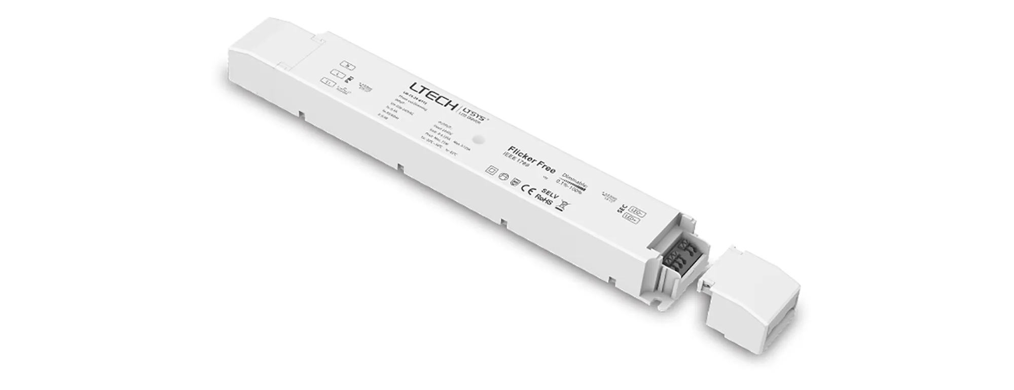 LM-75-24-G1T2  Leading edge (Triac), Trailing edge (ELV) Phase-cut and Push DIM/CCT, 0-100% Dim, Constant Voltage 75W, 24Vdc 3.12A, 200-240Vac, IP20, 5yrs Warranty.